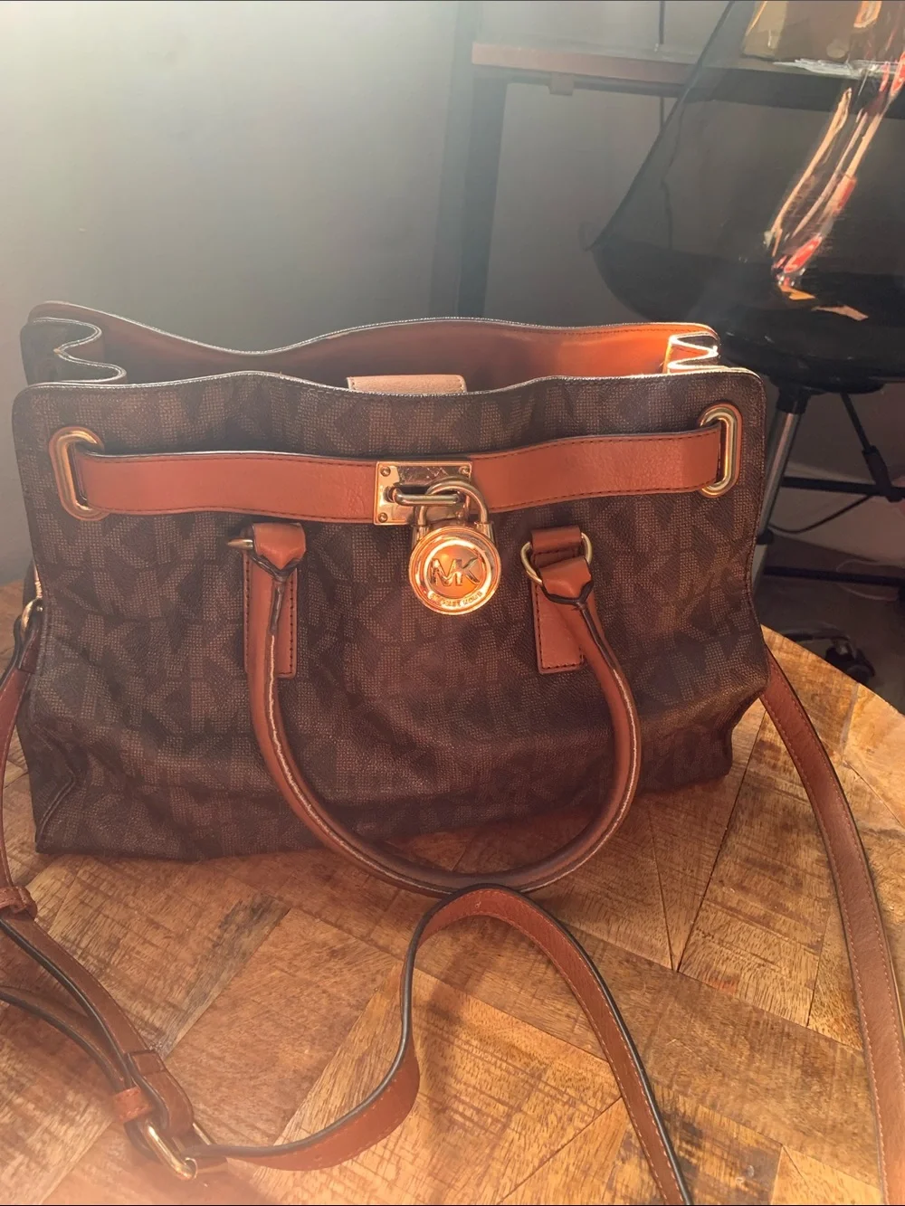 Michael Kors Brown & Tan Logo Tote with Gold Hardware